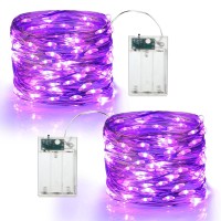 Brizled Purple Halloween Lights, 19.47Ft 60 Led Purple Fairy Lights, Battery Powered Twinkle/Steady On Halloween String Lights Indoor Silver Wire Mini Starry Lights For Party, Xmas, Room Decor, 2 Pack