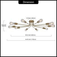 Tuluce Kitchen Lighting Fixture Industrial Flush Mount Ceiling Light Mid Century 10 Light Sputnik Chandelier For Kitchen Dining Room Small Bedroom Living Room Brass Painted Metal Ceiling Lighting