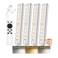 Szokled 20Led Under Cabinet Lights Remote Control, Dimmable Under Cabinet Lighting Wireless, Rechargeable Under Counter Lights For Kitchen, Shelf, Hallway, Display, Stairs, Multiple Colors 4 Pack