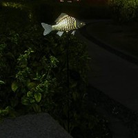 Kaixoxin Solar Garden Lights Metal Fish Decorative Stake For Outdoor Patio Yard Decorations,Warm White Led Solar Path Lights (Silver-1)