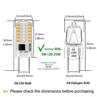 Taiyaloo G8 Led Bulb Dimmable 3W Equivalent To G8 Halogen Bulb 20W-25W, T4 Jcd Type Bi-Pin G8 Base, Ac 120V G8 Bulb Warm White 3000K For Under Cabinet Light, Under Counter Kitchen Lighting (10 Pack)