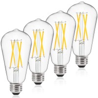 Ascher Dimmable Vintage Led Edison Bulbs 60 Watt Equivalent, Eye Protection Led Bulb With 95+ Cri, Daylight White 4000K, St58 Antique Led Filament Bulbs, E26 Medium Base, Pack Of 4