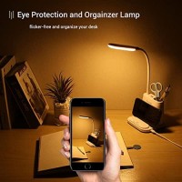 Led Desk Lamp, Novolido Rechargeable Lamp With Usb Charging Port/Pen Holder/Phone Holder, Small Study Cute For Kids/Home/Office/Dorm, Flexible Portable Bedside Table Reading (White)