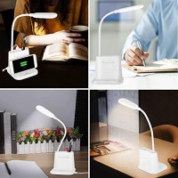 Led Desk Lamp, Novolido Rechargeable Lamp With Usb Charging Port/Pen Holder/Phone Holder, Small Study Cute For Kids/Home/Office/Dorm, Flexible Portable Bedside Table Reading (White)