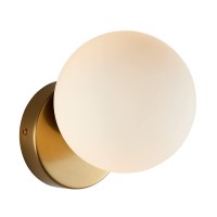 Bokt Mid Century Modern Gold Wall Sconce Lighting Fixture Small Milky Glass Globe Indoor Wall Lamp Brushed Brass Bathroom Wall Mounted Sconce 1-Light Vintage Wall Light (5.9