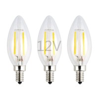 Opalray Low Voltage 12Volts Input Led Candle Bulb, Natural White Daylight, 2W 200Lm, Dimmable, E12 Small Base, Clear Glass Torpedo Tip, 25W Incandescent Equivalent, For 12V-24V Dc Power, 3 Pack