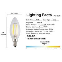 Opalray Low Voltage 12Volts Input Led Candle Bulb, Natural White Daylight, 2W 200Lm, Dimmable, E12 Small Base, Clear Glass Torpedo Tip, 25W Incandescent Equivalent, For 12V-24V Dc Power, 3 Pack