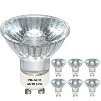 Gu10 Halogen 50W Bulbs, 6Pcs Gu10+C 120V 50W Halogen Light Bulbs, Gu10 Dimmable, Warm White, High Brightness Mr16 Gu10 With Glass Cover, Long Lifespan Gu10 50W For Recessed Track Lighting, Gu10 Base