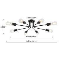 Tuluce Vintage 8 Light Ceiling Light Industrial Metal Black Sputnik Semi Flush Mount Light For Dining Room Living Room Kitchen