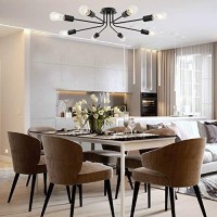 Tuluce Vintage 8 Light Ceiling Light Industrial Metal Black Sputnik Semi Flush Mount Light For Dining Room Living Room Kitchen