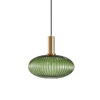 I-Xun Pendant Light Fixtures Modern Pendant Lighting For Kitchen Island Farmhouse Striped Glass Pendant Light Shade (11.81'', Green)