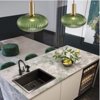 I-Xun Pendant Light Fixtures Modern Pendant Lighting For Kitchen Island Farmhouse Striped Glass Pendant Light Shade (11.81'', Green)