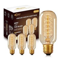 Doresshop Vintage Edison Bulbs 40 Watt, Incandescent Light Bulbs, T45, 110-130 Volts, E26/E27 Base Dimmable Decorative Antique Filament Bulbs, Amber Glass, Warm White, 4 Pack