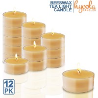 Pure Beeswax Tea Lights - 12 Pack - Handmade Decorative Unscented - Tealight Candles - 4 Hour Burn Time, Clear Cup