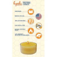 Pure Beeswax Tea Lights - 12 Pack - Handmade Decorative Unscented - Tealight Candles - 4 Hour Burn Time, Clear Cup