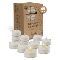 White Beeswax Tea Light Candles - 48 Pack - Decorative Unscented Natural Tealight Candles For Home, Centerpieces - 4 Hour Burn Time, Clear Cup - By Hyoola