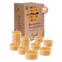 Pure Beeswax Tea Lights - 48 Pack - Handmade Decorative Unscented - Tealight Candles - 4 Hour Burn Time, Clear Cup