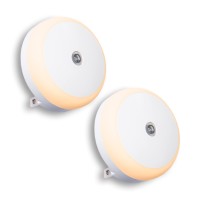 Seriecozy Led Night Light Plug In Nightlight With Dusk To Dawn Sensor Smart Warm White Night Wall Light Anti-Infrared For Bathroom, Bedroom, Home, Kitchen, Hallway, Energy Efficient, Round, 2 Pack