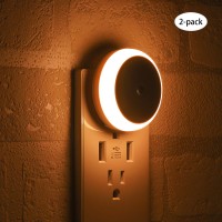 Seriecozy Led Night Light Plug In Nightlight With Dusk To Dawn Sensor Smart Warm White Night Wall Light Anti-Infrared For Bathroom, Bedroom, Home, Kitchen, Hallway, Energy Efficient, Round, 2 Pack