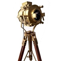 Collectiblesbuy Vintage Searchlight Wooden Brass Tripod Antique Floor Lamp Antiuqe Brass Hand Made Nautical Home Decor