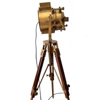 Collectiblesbuy Vintage Searchlight Wooden Brass Tripod Antique Floor Lamp Antiuqe Brass Hand Made Nautical Home Decor