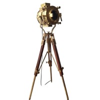 Collectiblesbuy Vintage Searchlight Wooden Brass Tripod Antique Floor Lamp Antiuqe Brass Hand Made Nautical Home Decor