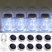 Solar Mason Jar Light Lids 10 Pack 20 Led Fairy String Light Inserts For Jars With Hangers Starry Lighting Waterproof Rust Resis