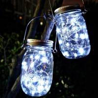 Solar Mason Jar Light Lids 10 Pack 20 Led Fairy String Light Inserts For Jars With Hangers Starry Lighting Waterproof Rust Resis