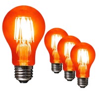 Sleeklighting Led 6Watt Filament A19 Orange Colored Light Bulbs - Ul Listed, E26 Base Lightbulb - Energy Saving - Lasts For 25000 Hours - Heavy Duty Glass - 4 Pack