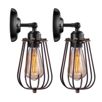 Wire Cage Industrial Wall Sconce Elibbren E26 Base Adjustable Metal Cage Vintage Style Wall Lighting Fixtures For Headboard Bedroom Porch Farmhouse Garage Restaurant 2 Pack