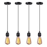 Elibbren Industrial Mini Pendant Light Kit E26 E27 Base Edison Vintage Style Black Cord Hanging Light Fixture With Ul Lamp Holder For Kitchen Bedroom Home Corridor Studio Office 4 Pack