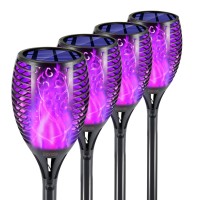 Eoyizw Solar Lights Outdoor 4 Pack Premium 99 Leds Purple Halloween Decorations Solar Lights Ip65 Waterproof Solar Tiki Torch