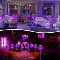 Eoyizw Solar Lights Outdoor 4 Pack Premium 99 Leds Purple Halloween Decorations Solar Lights Ip65 Waterproof Solar Tiki Torch