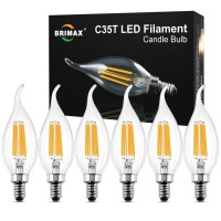 Brimax Led Bulb E12 Candelabra Base 6W 60W Equivalent Dimmable Led Chandelier Light Bulbs, Flame Tip Candelabra Led Bulbs, 2700K Soft White, C35T Candle Light Bulbs, 6 Packs