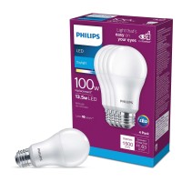 Philips Led Basic Frosted Non-Dimmable A19 Light Bulb - Eyecomfort Technology - 1500 Lumen - Daylight (5000K) - 13.5W=100W - E26 Base - Old Version- Indoor - 4-Pack