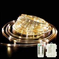 Fatpoom Led Rope Lights Battery Operated String Lights 40Ft 120 Leds 8 Modes Outdoor Waterproof Fairy Lights Dimmable/Timer With Remote For Camping Party Halloween Christmas Decoration (Warm White)