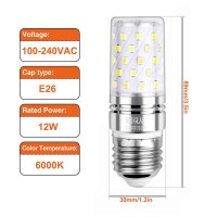 Sagel E26 Led Corn Bulbs 12W, 100W Incandescent Bulbs Equivalent, 6000K Cool White, Non-Dimmable, 1200Lm, Edison Screw Corn Light Bulbs, 4-Pack