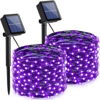 Joomer Purple Halloween Solar String Lights 2Pack Total 100Ft 300Led 8 Modes Solar Fairy Lights Waterproof Lights Black Wire Fo