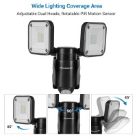 Dewenwils Outdoor Motion Sensor Light, Battery Powered Flood Light, Led Security Light With 2 Adjustable Heads, 800Lm 6000K Super Bright, Ip44 Waterproof Auto On/Off For Garage, Yard, Porch