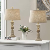 Oneach 23.5 Inches Rustic Farmhouse Table Lamps Set Of 2 For Living Room Bedside Desk Lamps Vintage Bedroom Lamps For Study Kids Room Office White Washed