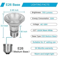 Vinaco Par20 Bulbs, 6 Pack 120V 50W Par20 Flood Light Bulbs, E26 Medium Base Long Lasting Life High Output Par20 50W Halogen Bulb -Warm Light