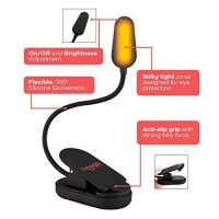 Book Light, Amber, Rechargeable, Blue Light Blocking Clip-On Led Reading Light By Hooga. 3 Brightness. 1600K Temp. Eye Care Light For Strain-Free, Healthy Eyes. Gift For Students, Kids, Book Worms.