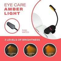 Book Light, Amber, Rechargeable, Blue Light Blocking Clip-On Led Reading Light By Hooga. 3 Brightness. 1600K Temp. Eye Care Light For Strain-Free, Healthy Eyes. Gift For Students, Kids, Book Worms.