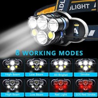 Elmchee Headlamp Rechargeable, 6 Led 8 Modes High Lumen Bright Headlamp With Red Light Option, Usb Lightweight Headlight, Waterproof Headlamp Flashlight For Hiking Camping Running Fishing