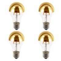 K Jingkelai Half Chrome Light Bulb A60 6W(60W Equivalent) Led Filament Vintage Edison Bulb With Half Chrome Gold,For Home Lighting,Warm White 2700K,4 Pack