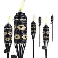 Backyadda Bamboo Tiki Torches For Outside With Extra-Large (16Oz) Metal Canisters And Fiberglass Wicks For Longer Lasting Burn. Stands 59