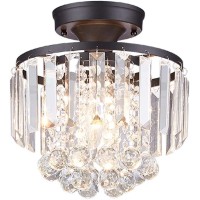 Mondaufie Modern Mini Chrome Crystal Chandelier,Semi Flush Mount Crystal Ceiling Light Fixture,Round Crystal Ceiling Lighting,Closet Bedroom Living Room Hallway Closet, H10.23 Xd9.05