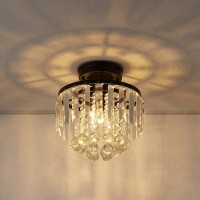 Mondaufie Modern Mini Chrome Crystal Chandelier,Semi Flush Mount Crystal Ceiling Light Fixture,Round Crystal Ceiling Lighting,Closet Bedroom Living Room Hallway Closet, H10.23 Xd9.05