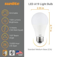 Sunlite 41130-Su Led A19 Super Bright Light Bulb, Dimmable 14 Watt (100W Equivalent), 1500 Lumens, Medium (E26) Base, Ul Listed, 6 Count, 3000K Warm White, 6 Count