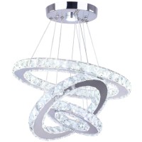 Winretro Modern Led Chandeliers Crystal Chandelier 3 Ring Round Pendant Lighting Adjustable Stainless Steel Ceiling Light Fixture For Living Room Dining Room Bedroom